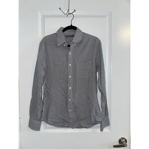 Vince Button Up Shirt Men Medium Gray White Micro Check Woven Cotton Long Sleeve